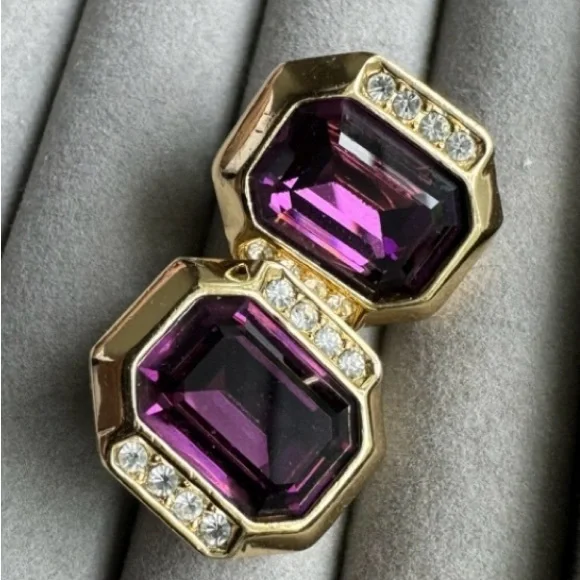 Vintage Dior Earrings - Gold and Purple Gemstone Earrings - Picture 3 of 9